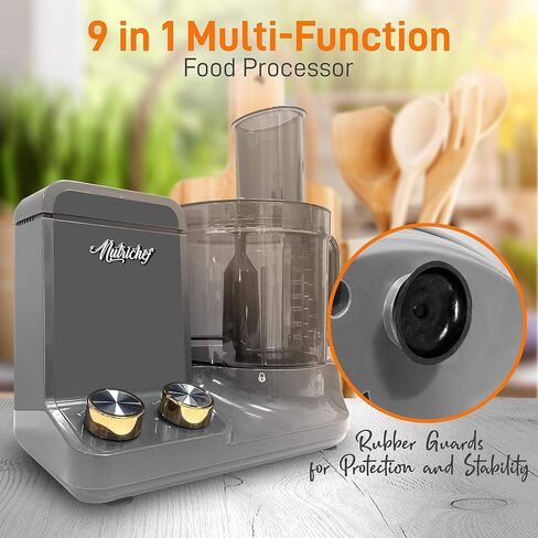 NutriChef Food Processor | 2 QT Capacity | Ultra-Quiet Multipurpose Motor | Includes 6 Attachment Blades | Silicone Base for Secure Grip | 12-Cup Capacity | Pre-Set Speeds for Easy Use (Blue) in Saudi Arabia