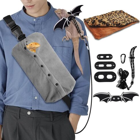Lizards Snuggle Sling Carrier Bag, with Bearded Dragon Leash Small animal Bed Pack for reptiles and other Small Pets (Rainbow Bed+Black Sling+Leash) in Saudi Arabia