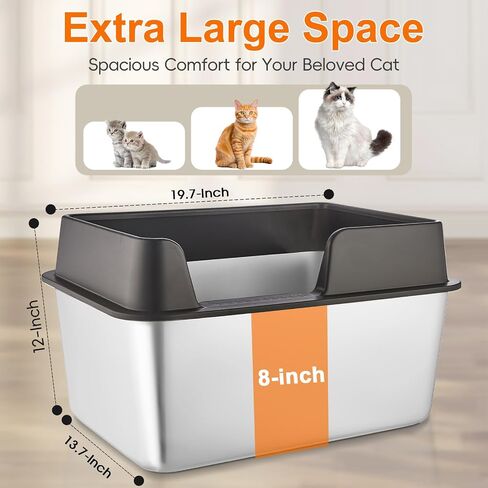 Stainless Steel Cat Litter Box with Lid, Extra Large Metal Litter Box High Sided, Easy Clean, Anti-Leakage, Non-Sticky, Never Absorbs Odors in Saudi Arabia