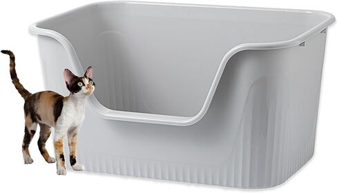 Vealind XXL Jumbo Cat Litter Box with High Sides Kitty Litter Box for Indoor Cats, Extra Cat Litter Tray for Big or Multi Cats Household, Seamless Kitten Box Grey 31''×21''×16'' in Saudi Arabia