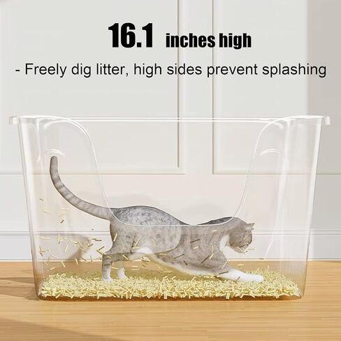 Vealind XXL Jumbo Cat Litter Box with High Sides Kitty Litter Box for Indoor Cats, Extra Cat Litter Tray for Big or Multi Cats Household, Seamless Kitten Box Grey 31''×21''×16'' in Saudi Arabia
