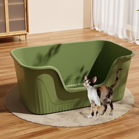 Vealind XXL Jumbo Cat Litter Box with High Sides Kitty Litter Box for Indoor Cats, Extra Cat Litter Tray for Big or Multi Cats Household, Seamless Kitten Box Grey 31''×21''×16'' in Saudi Arabia