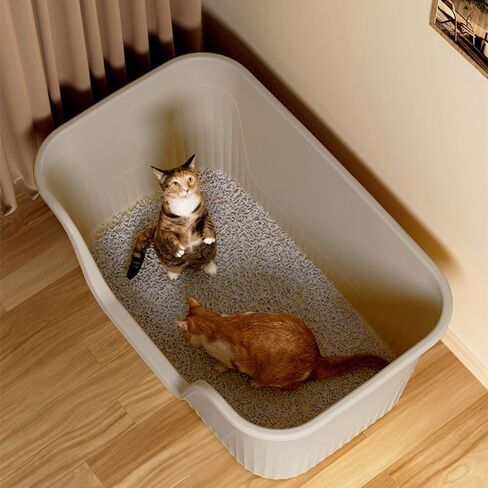 Vealind XXL Jumbo Cat Litter Box with High Sides Kitty Litter Box for Indoor Cats, Extra Cat Litter Tray for Big or Multi Cats Household, Seamless Kitten Box Grey 31''×21''×16'' in Saudi Arabia