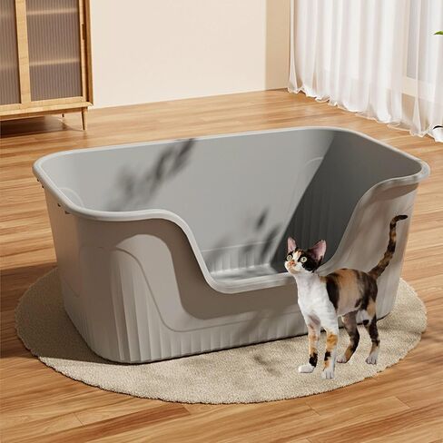 Vealind XXL Jumbo Cat Litter Box with High Sides Kitty Litter Box for Indoor Cats, Extra Cat Litter Tray for Big or Multi Cats Household, Seamless Kitten Box Grey 31''×21''×16'' in Saudi Arabia
