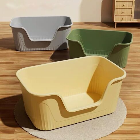 Vealind XXL Jumbo Cat Litter Box with High Sides Kitty Litter Box for Indoor Cats, Extra Cat Litter Tray for Big or Multi Cats Household, Seamless Kitten Box Grey 31''×21''×16'' in Saudi Arabia
