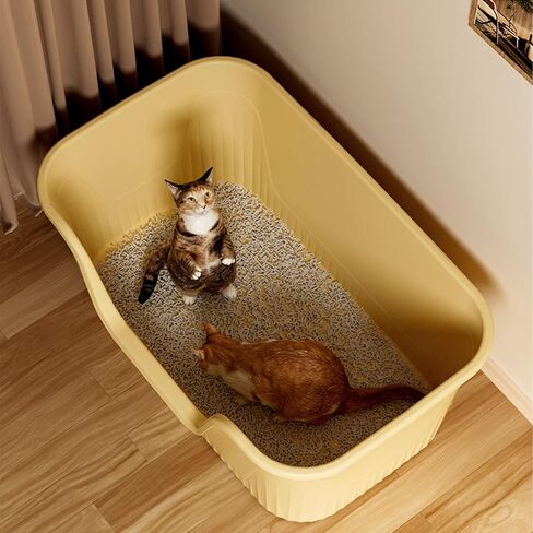 Vealind XXL Jumbo Cat Litter Box with High Sides Kitty Litter Box for Indoor Cats, Extra Cat Litter Tray for Big or Multi Cats Household, Seamless Kitten Box Grey 31''×21''×16'' in Saudi Arabia