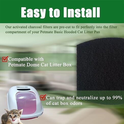 6 عبوات من مرشحات الكربون المتوافقة مع وعاء فضلات القطط ذو القلنسوة من بيتميت - مرشحات صندوق فضلات القطط السميكة والمتينة المصنوعة من الفحم المنشط، تمتص الروائح / تتحكم في الرطوبة من الحيوانات الأليفة / تحافظ على انتعاش المنزل in Kuwait