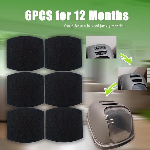 6 عبوات من مرشحات الكربون المتوافقة مع وعاء فضلات القطط ذو القلنسوة من بيتميت - مرشحات صندوق فضلات القطط السميكة والمتينة المصنوعة من الفحم المنشط، تمتص الروائح / تتحكم في الرطوبة من الحيوانات الأليفة / تحافظ على انتعاش المنزل in Kuwait