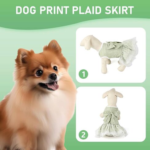 Dog Dress Plaid with Bowknot Cute Dress for Small Dog Cat Puppy Outfits with Harness Leash（ Blue，Large ） in Saudi Arabia