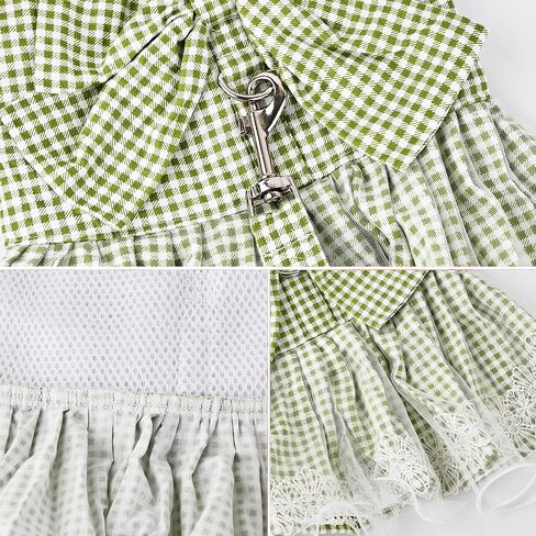 Dog Dress Plaid with Bowknot Cute Dress for Small Dog Cat Puppy Outfits with Harness Leash（ Blue，Large ） in Saudi Arabia