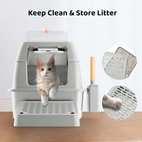 Stainless Steel Cat Litter Box with Lid, XXL Large Enclosed Hign-Sided Litter Box with Removable Lid, Carbon Filters -Odor Free, Easy Cleaning, Anti-Urine Leakage for Big Cats/Multiples-Grey in Saudi Arabia