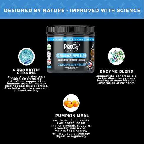 Pet Chef Probiotic Chews for Dogs-Digestive Health Support, Stops Yeast Infections, Relief for Itchy Dog Skin & Ears, Probiotics & Enzymes for Dog Gut Health - Natural Vitamins & Dog Supplements in Saudi Arabia