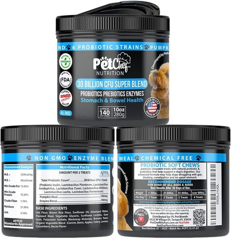 Pet Chef Probiotic Chews for Dogs-Digestive Health Support, Stops Yeast Infections, Relief for Itchy Dog Skin & Ears, Probiotics & Enzymes for Dog Gut Health - Natural Vitamins & Dog Supplements in Saudi Arabia