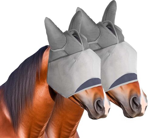 2pcs Horse Fly Mask, Super Comfort Fly Masks for Horses, Adjustable UV Protection Breathability Horses Fly Masks with Ears, Pony Mini Equine Fly Mask (2pcs, Large) in Kuwait
