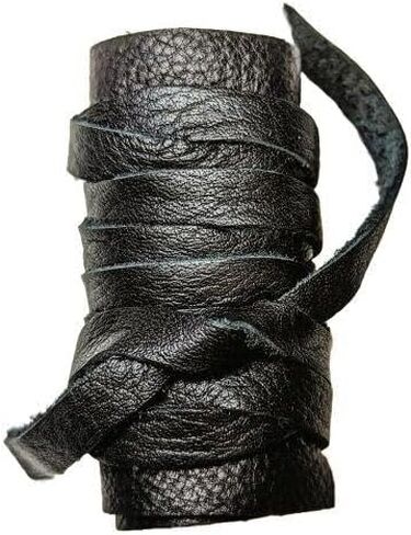 Leather Hair Wrap, Ponytail Wrap, Ponytail Holder, Hair Tie, Men's Viking Hair Wrap Warrior Style (Large, Black) in Saudi Arabia