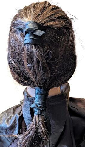 Leather Hair Wrap, Ponytail Wrap, Ponytail Holder, Hair Tie, Men's Viking Hair Wrap Warrior Style (Large, Black) in Saudi Arabia