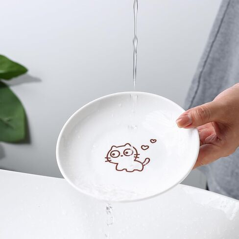 3 Pcs Cute Cat Food Bowls with Non-Slip Silicone Bottom, Shallow Ceramic Cat Dish Set, 6 Inch Wide Flat Saucer Style, Whisker Friendly Small Cat Plates for Indoor Cats and Kitten (Brown) in Saudi Arabia