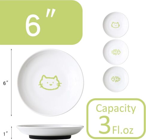 3 Pcs Cute Cat Food Bowls with Non-Slip Silicone Bottom, Shallow Ceramic Cat Dish Set, 6 Inch Wide Flat Saucer Style, Whisker Friendly Small Cat Plates for Indoor Cats and Kitten (Brown) in Saudi Arabia
