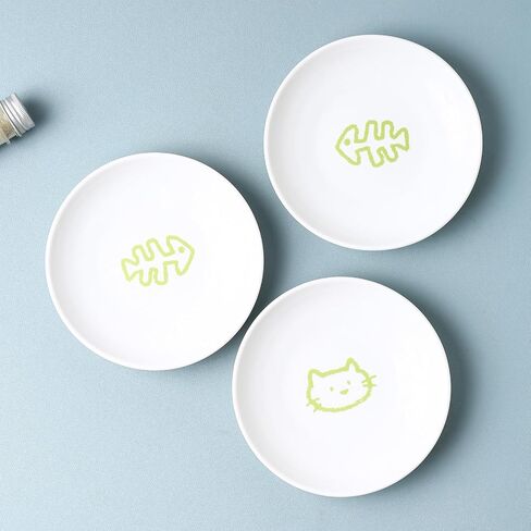 3 Pcs Cute Cat Food Bowls with Non-Slip Silicone Bottom, Shallow Ceramic Cat Dish Set, 6 Inch Wide Flat Saucer Style, Whisker Friendly Small Cat Plates for Indoor Cats and Kitten (Brown) in Saudi Arabia