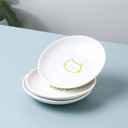 3 Pcs Cute Cat Food Bowls with Non-Slip Silicone Bottom, Shallow Ceramic Cat Dish Set, 6 Inch Wide Flat Saucer Style, Whisker Friendly Small Cat Plates for Indoor Cats and Kitten (Brown) in Saudi Arabia