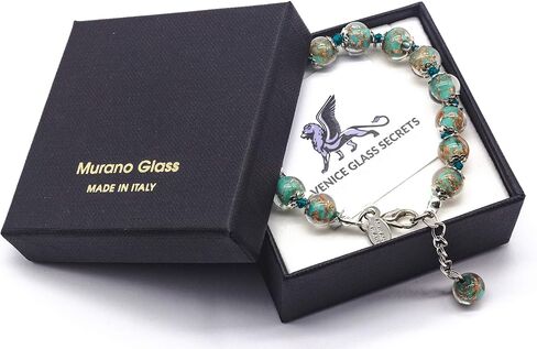Authentic Murano Glass Bracelet Handmade In Italy Aventurine Glass Beads Hand Blown Glass in Saudi Arabia