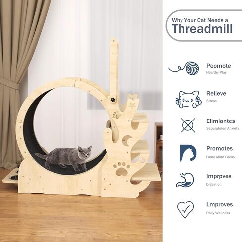 Upgraded Cat Wheel, Cat Exercise Wheel for Indoor Cats, Cat Treadmill with Cat House, Cat Stand, Cat Tree, Cat Bowl, Carpet Run, Cat Amusing Stick, Cat Running Wheel for Kitty's Longer Life in Kuwait