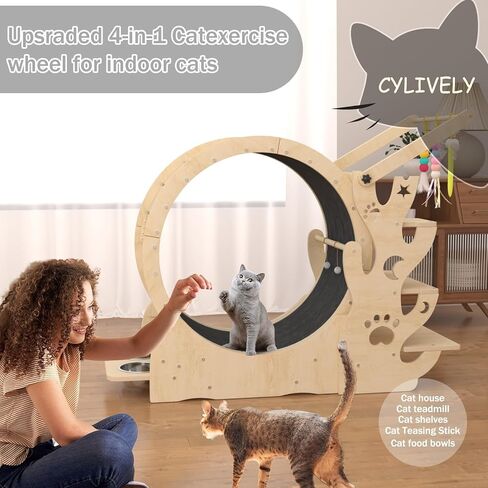 Upgraded Cat Wheel, Cat Exercise Wheel for Indoor Cats, Cat Treadmill with Cat House, Cat Stand, Cat Tree, Cat Bowl, Carpet Run, Cat Amusing Stick, Cat Running Wheel for Kitty's Longer Life in Kuwait