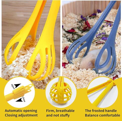 Andiker Anti-Bite Hamster Clips, 2Pcs Hamster Catcher with Long Handle to Pick Up The Small Pet, Observe Hamsters, Clean The Hamster Bedding, Hamster Accessories for Beginners (Yellow+Blue) in Saudi Arabia