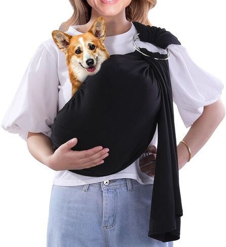 Ring Dog Wrap Carrier, Adjustable Front Facing Dog Sling Carrier Hands Free Cat Carrier, Dog Pouch Pet Carrier Sling Puppy Pouch for Small & Medium Dogs, Cats, Pets(Black) in Saudi Arabia