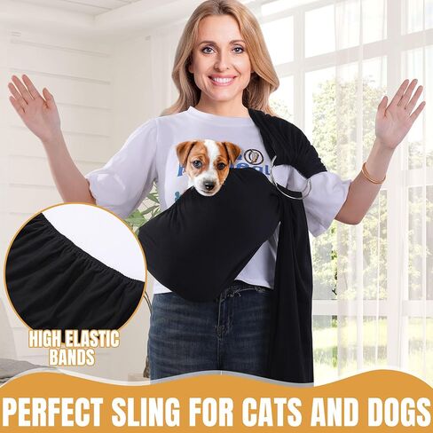 Ring Dog Wrap Carrier, Adjustable Front Facing Dog Sling Carrier Hands Free Cat Carrier, Dog Pouch Pet Carrier Sling Puppy Pouch for Small & Medium Dogs, Cats, Pets(Black) in Saudi Arabia