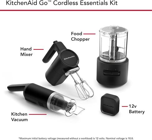 KitchenAid Go™ Cordless Bundle with Hand Mixer, Food Chopper and Kitchen Vacuum - battery included, KBUR131BM in Saudi Arabia