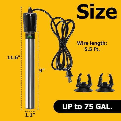 سخان حوض السمك TARARIUM لخزان الأسماك سعة 25-75 جالون من الفولاذ المقاوم للصدأ، ملحقات لوازم حوض السمك للاستخدام في المياه العذبة فقط in Kuwait