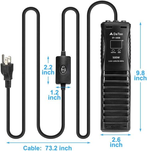 DaToo 500W Aquarium Heater PTC Fast Heating Fish Tank Heater 500 Watt غاطس مع وحدة تحكم في درجة الحرارة الرقمية LED لمدة 60 إلى 120 جالون، ضمان لمدة سنة واحدة in Kuwait