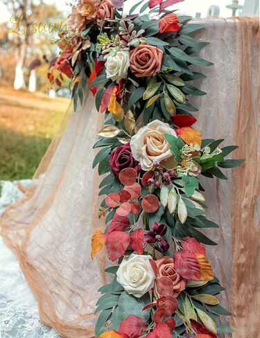 9FT Wedding Arch Flower Garland, Handmade Wedding Table Decorations,Head Table Floral Decor for Fall Wedding Wedding Ceremony in Saudi Arabia