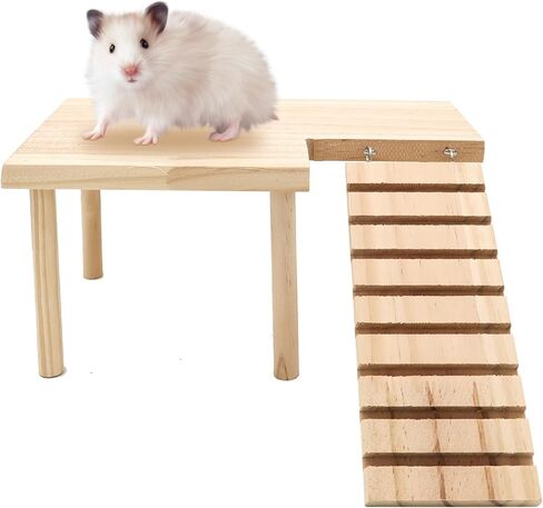 Hamster Small Wooden Platform with Legs Small Animal Climbing Ladder Standing Rat Guinea Perch Chew Toy Cage Accessories (Platform-S) in Saudi Arabia