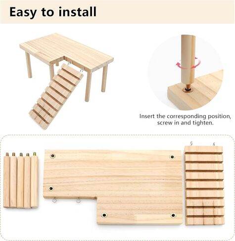 Hamster Small Wooden Platform with Legs Small Animal Climbing Ladder Standing Rat Guinea Perch Chew Toy Cage Accessories (Platform-S) in Saudi Arabia