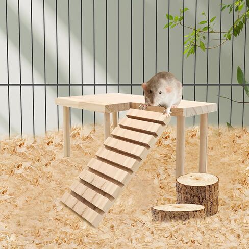 Hamster Small Wooden Platform with Legs Small Animal Climbing Ladder Standing Rat Guinea Perch Chew Toy Cage Accessories (Platform-S) in Saudi Arabia