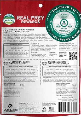 Oxbow Real Prey Rewards Crunchy & Chewy Chicken Ferrets Treats - Delicious Ferret Treat - Made in The USA - 3-oz in Saudi Arabia