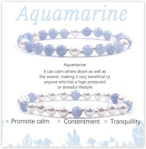 Aquamarine Bracelet - BFF Sister Bracelet - Pearl Bracelets for Women - Best Friend Bracelets for 2, Beaded Bracelets Mother Daughter Gift Friendship Gifts for Women in Saudi Arabia