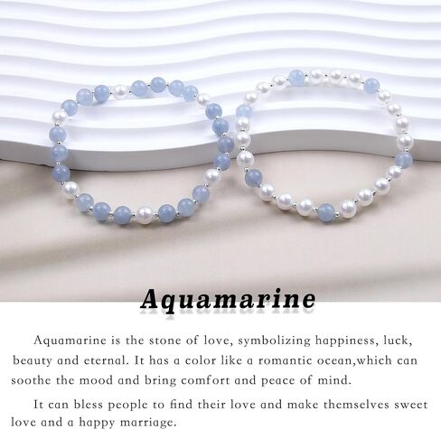 Aquamarine Bracelet - BFF Sister Bracelet - Pearl Bracelets for Women - Best Friend Bracelets for 2, Beaded Bracelets Mother Daughter Gift Friendship Gifts for Women in Saudi Arabia