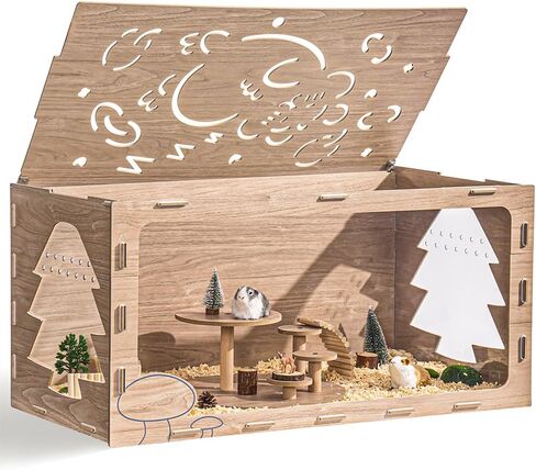 Mewoo Extra Large Hamster Cage, 42in Guinea Pig Cages, Wooden Acrylic Hamster Cages and Habitats come with Platform, Large Pet Rat Cage, Small Animal Cage for Hedgehog Mouse Gerbil (Forests) in Saudi Arabia