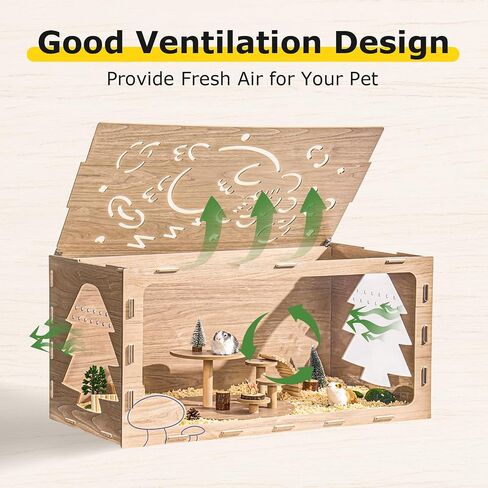 Mewoo Extra Large Hamster Cage, 42in Guinea Pig Cages, Wooden Acrylic Hamster Cages and Habitats come with Platform, Large Pet Rat Cage, Small Animal Cage for Hedgehog Mouse Gerbil (Forests) in Saudi Arabia