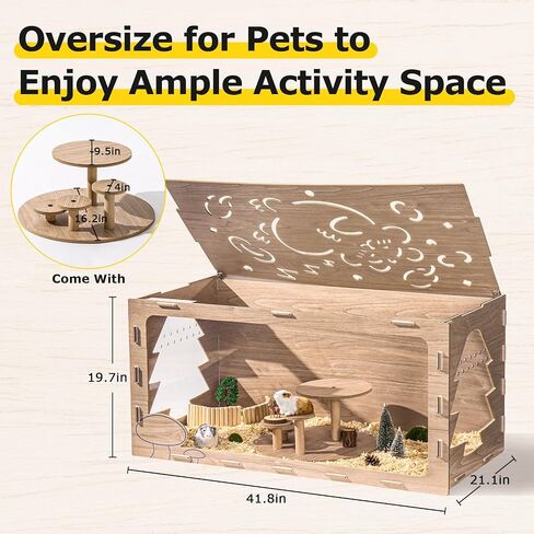Mewoo Extra Large Hamster Cage, 42in Guinea Pig Cages, Wooden Acrylic Hamster Cages and Habitats come with Platform, Large Pet Rat Cage, Small Animal Cage for Hedgehog Mouse Gerbil (Forests) in Saudi Arabia