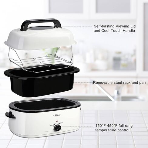 Roaster Oven 26 Quart Electric, Turkey Roaster with Lid Glass Window Design,Large Stainless Steel Turkey Roaster Oven in Kuwait