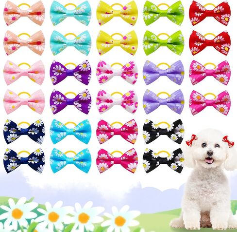 20Pcs/10 Pairs Daisy Yorkie Dog Puppy Hair Bows with Rubber Bands Hair Accessories Bow Pet Grooming Cute Pet Small Hair Bowknot (Daisy) in Saudi Arabia