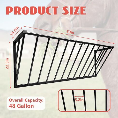 Hay Feeder 63 Inch, Hay Rack Carbon Steel 48 Gallon, Goat Hay Feeder Wall-mounted, Horse Feeder in Kuwait