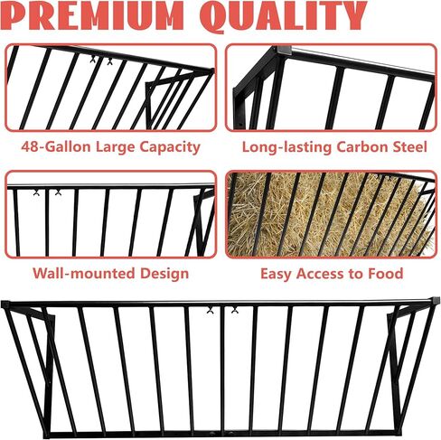 Hay Feeder 63 Inch, Hay Rack Carbon Steel 48 Gallon, Goat Hay Feeder Wall-mounted, Horse Feeder in Kuwait