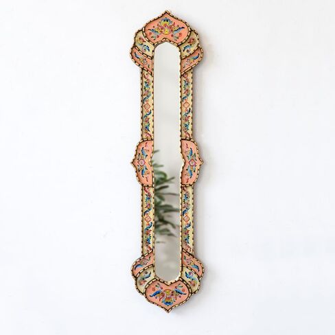 Narrow Accent mirror for wall art decor 35.8" tall, Decorative Long Mirror, Peruvian painting on glass skinny Mirror, Silver Leaf Wood Framed Mirrors for living room (Turquoise) in Saudi Arabia