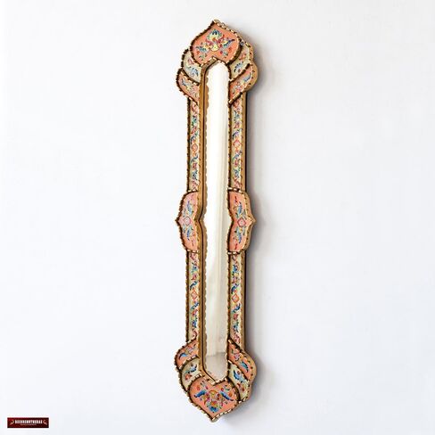 Narrow Accent mirror for wall art decor 35.8" tall, Decorative Long Mirror, Peruvian painting on glass skinny Mirror, Silver Leaf Wood Framed Mirrors for living room (Turquoise) in Saudi Arabia