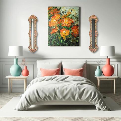 Narrow Accent mirror for wall art decor 35.8" tall, Decorative Long Mirror, Peruvian painting on glass skinny Mirror, Silver Leaf Wood Framed Mirrors for living room (Turquoise) in Saudi Arabia